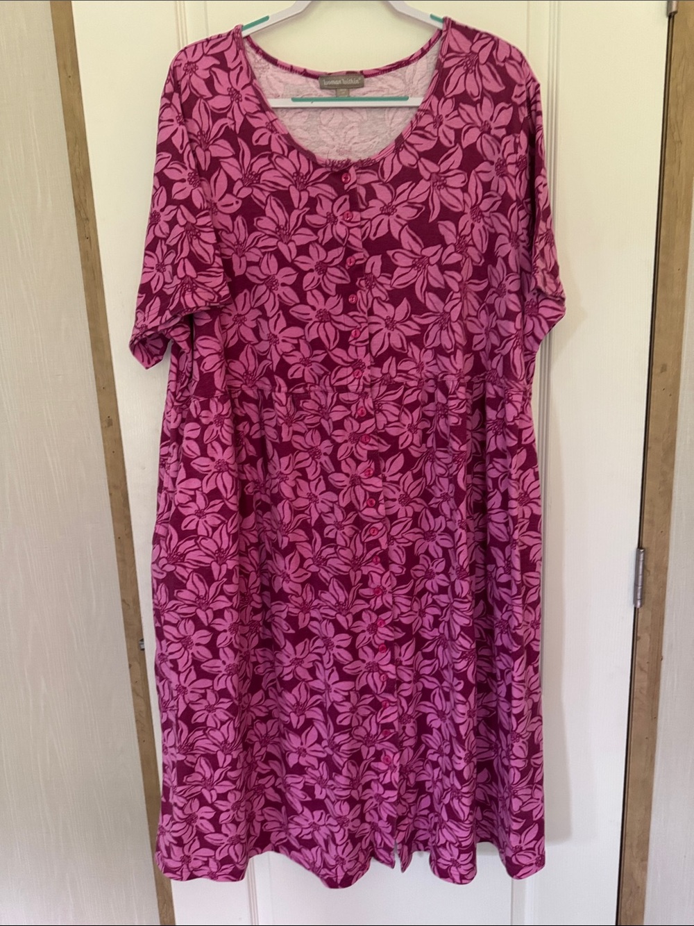 Woman Within Pink and Magenta Floral Midi Dress